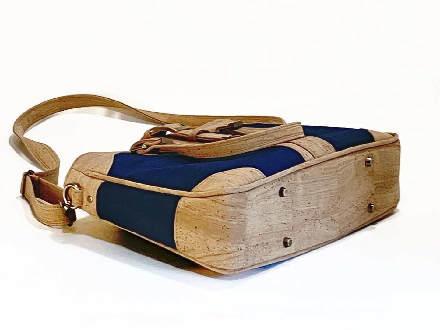 Large Crossbody bag for Laptop in Navy and Natural Cork
