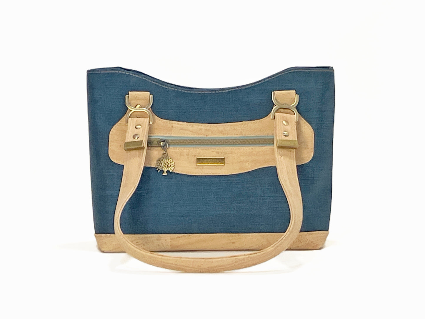 Navy and Natural Cork Handbag