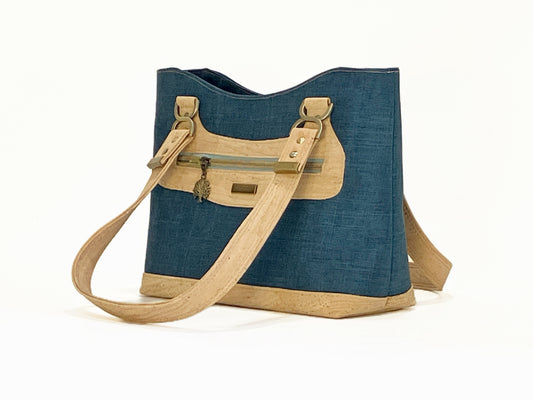 Navy and Natural Cork Handbag