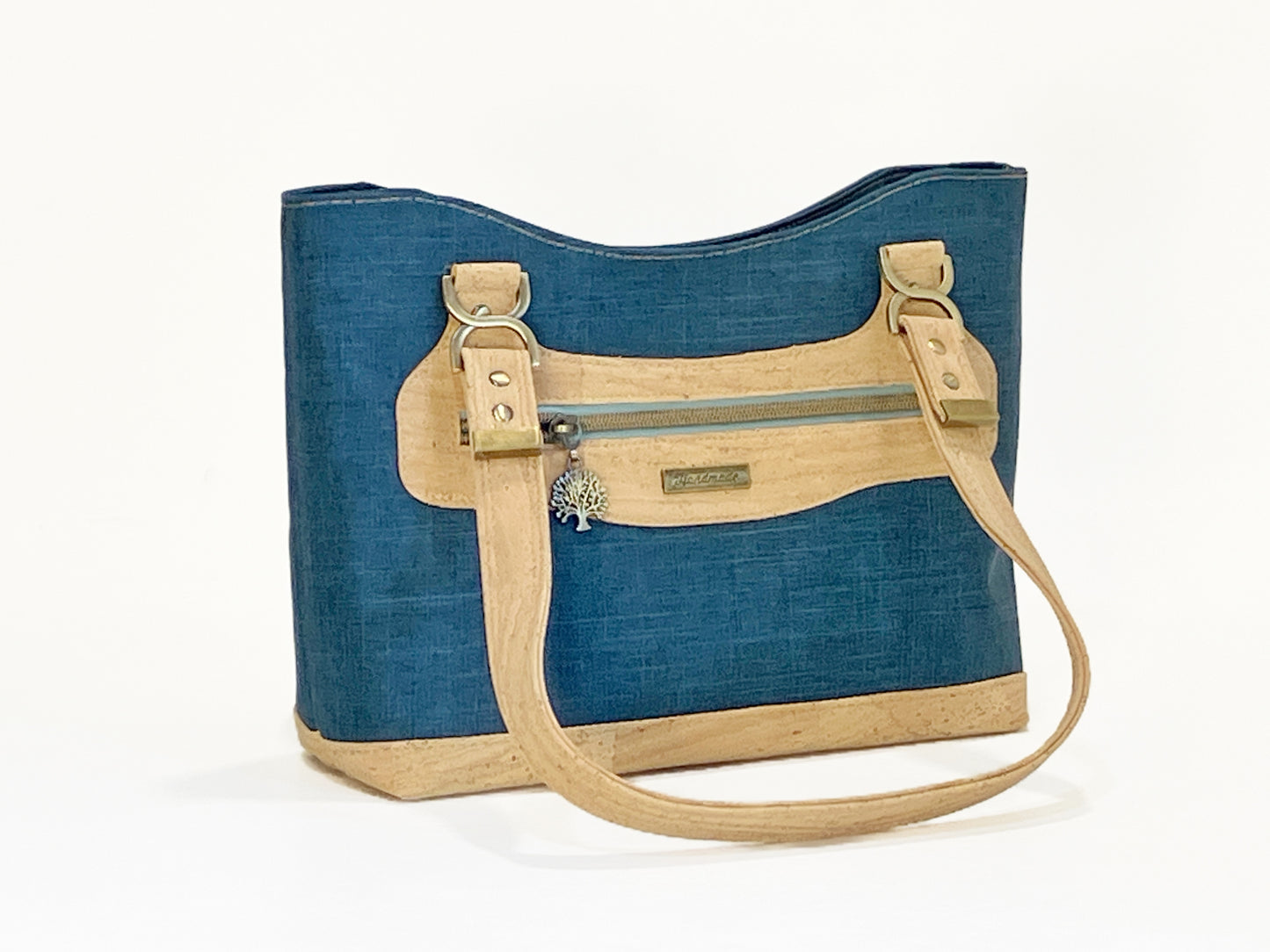 Navy and Natural Cork Handbag