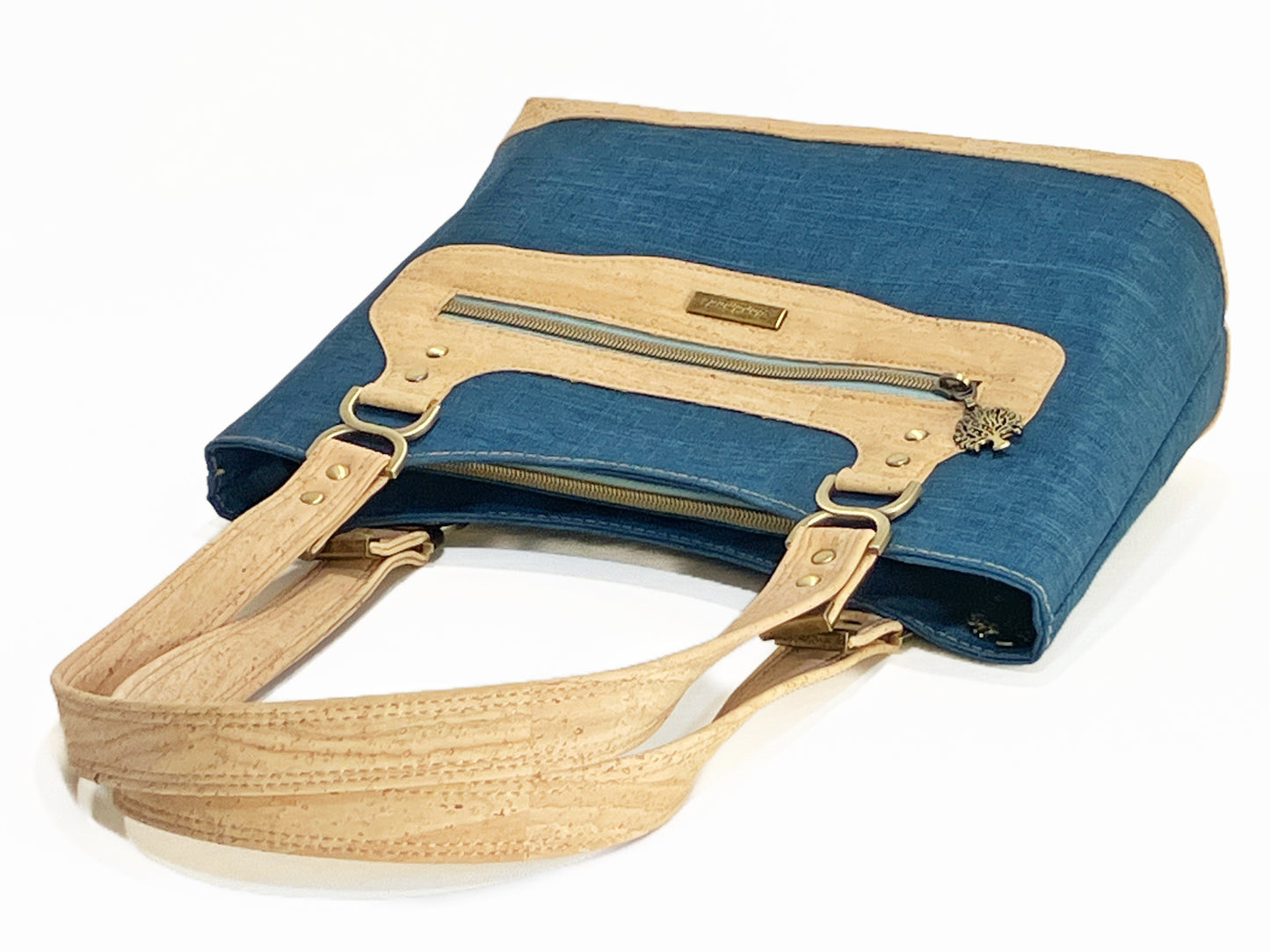 Navy and Natural Cork Handbag