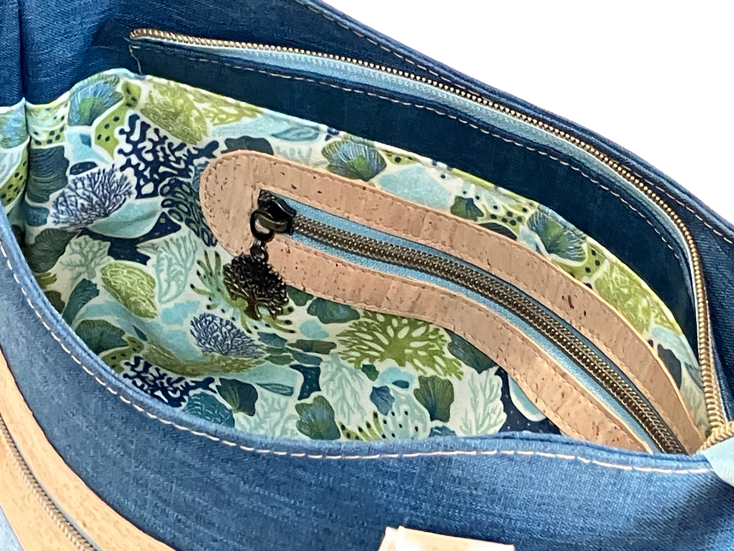 Navy and Natural Cork Handbag