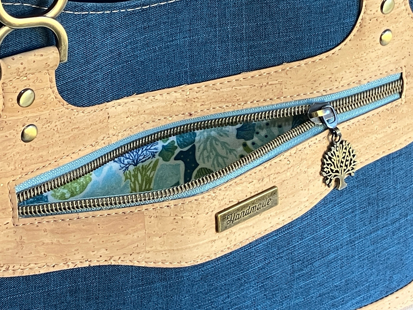 Navy and Natural Cork Handbag