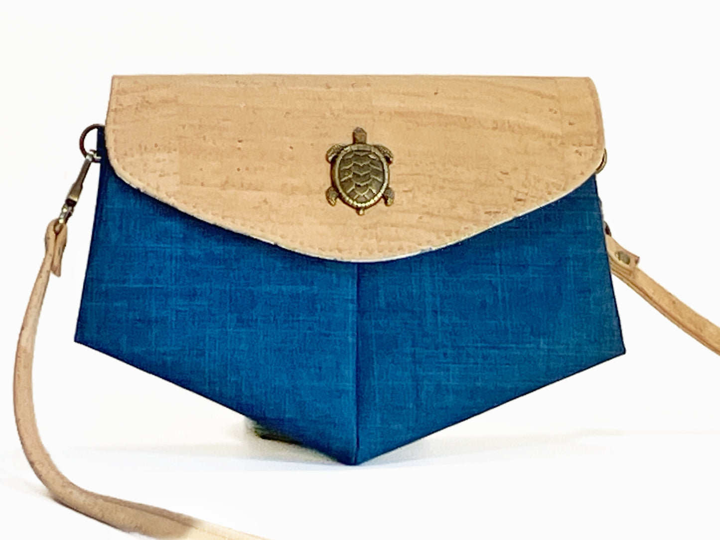 Slim Cork and Canvas Crossbody with Sea Turtle Detail