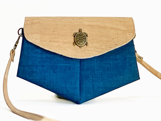 Slim Cork and Canvas Crossbody with Sea Turtle Detail