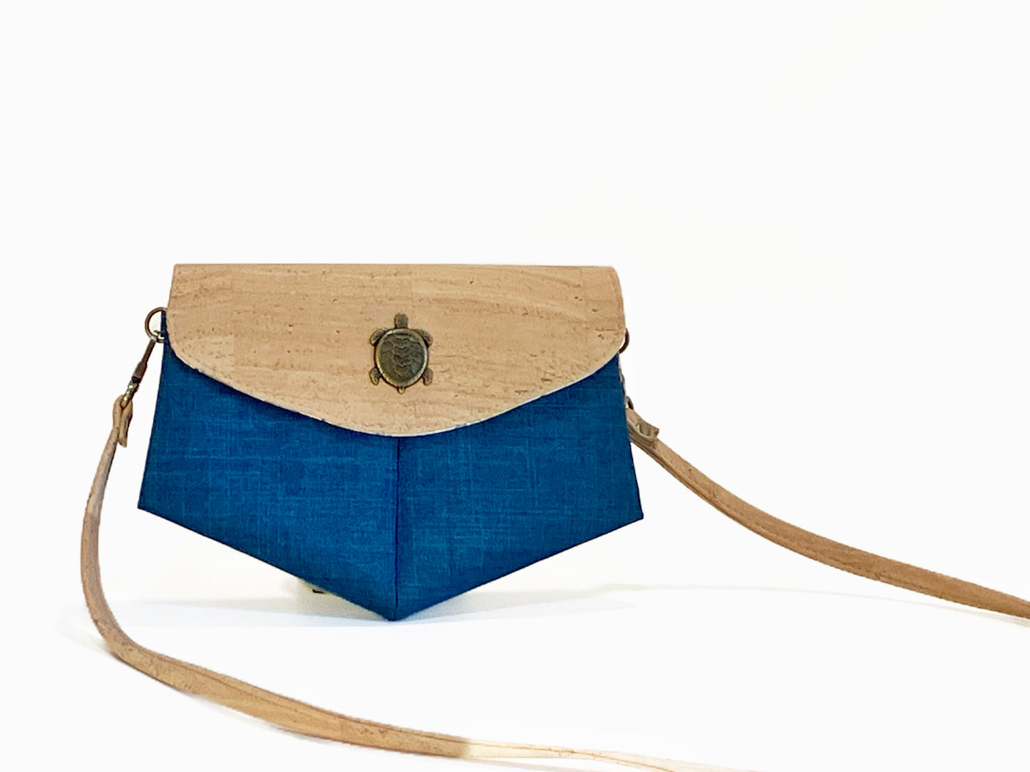 Slim Cork and Canvas Crossbody with Sea Turtle Detail