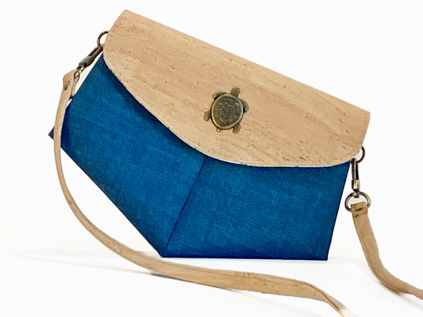 Slim Cork and Canvas Crossbody with Sea Turtle Detail