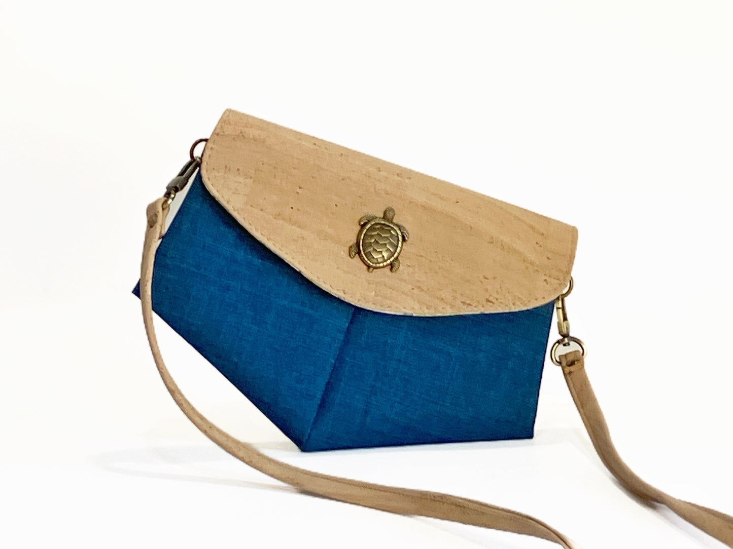 Slim Cork and Canvas Crossbody with Sea Turtle Detail