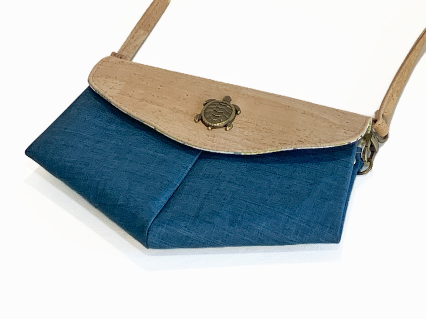 Slim Cork and Canvas Crossbody with Sea Turtle Detail