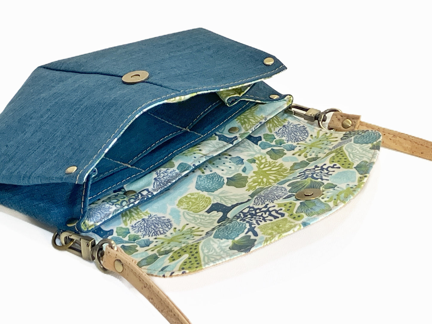 Slim Cork and Canvas Crossbody with Sea Turtle Detail