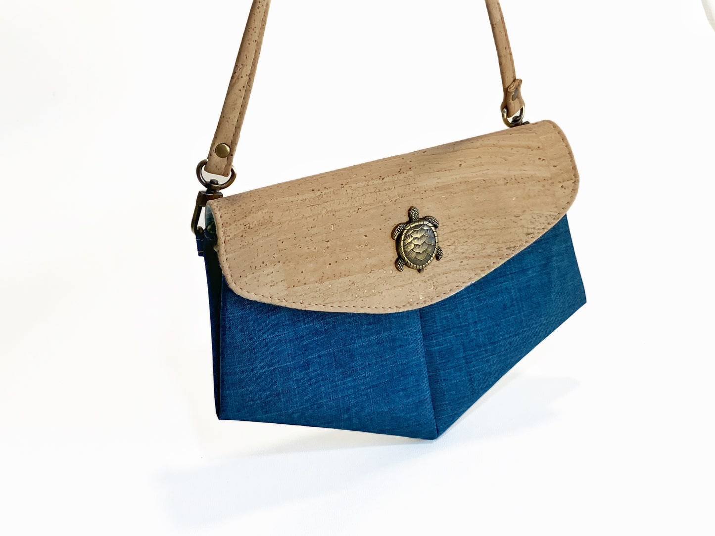 Slim Cork and Canvas Crossbody with Sea Turtle Detail