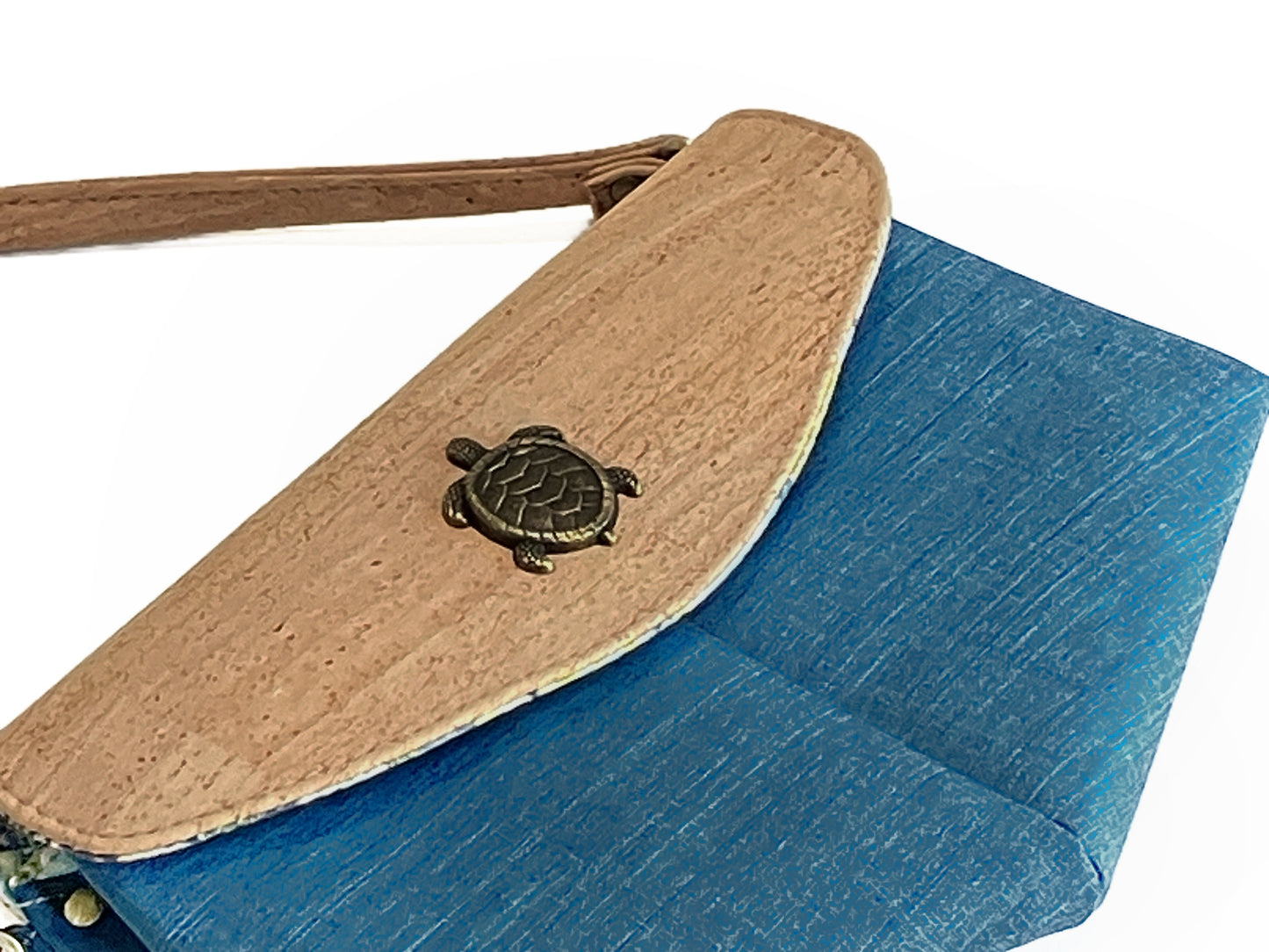 Slim Cork and Canvas Crossbody with Sea Turtle Detail