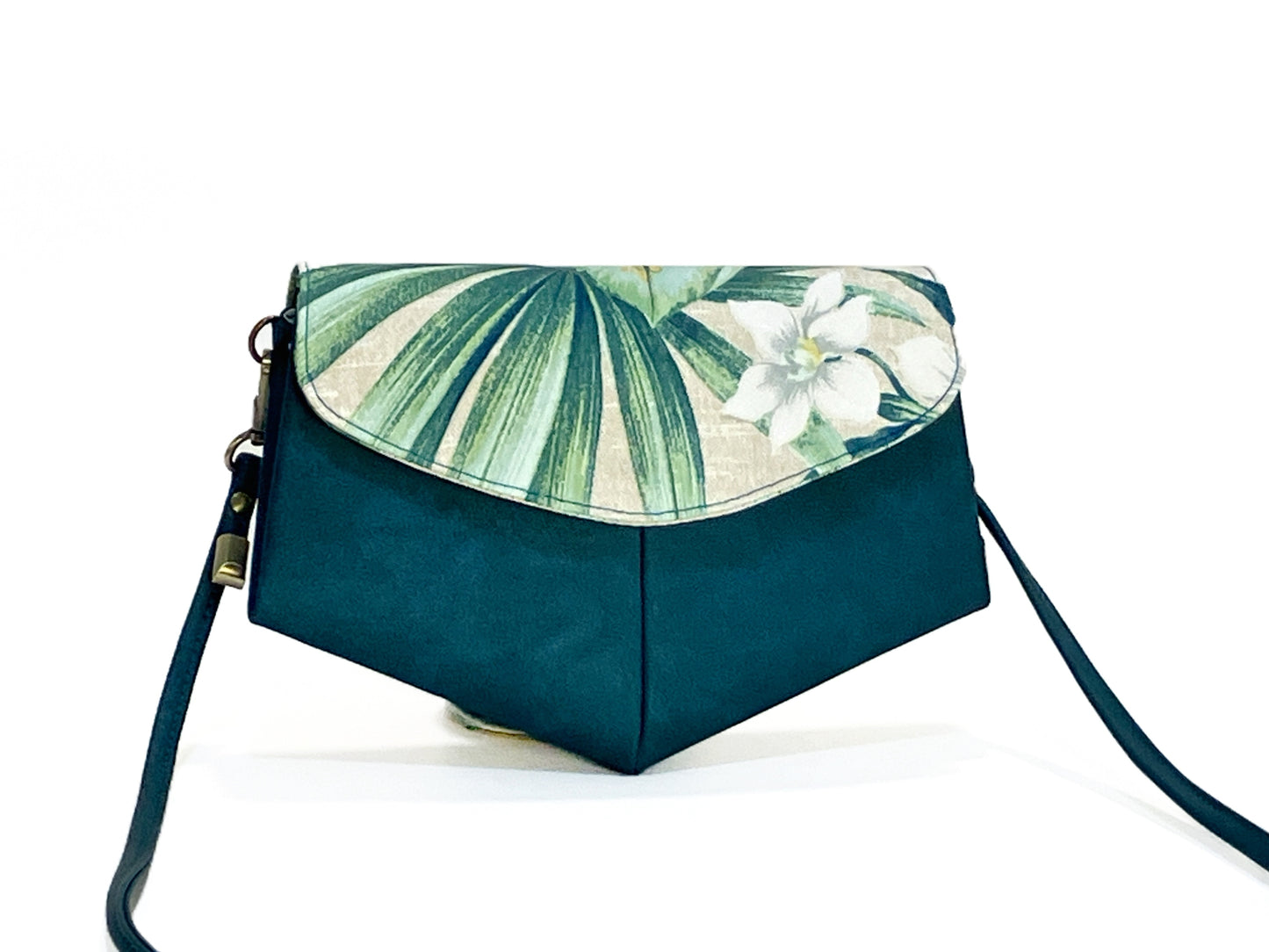 Slim Crossbody in Dark Teal and Tropical