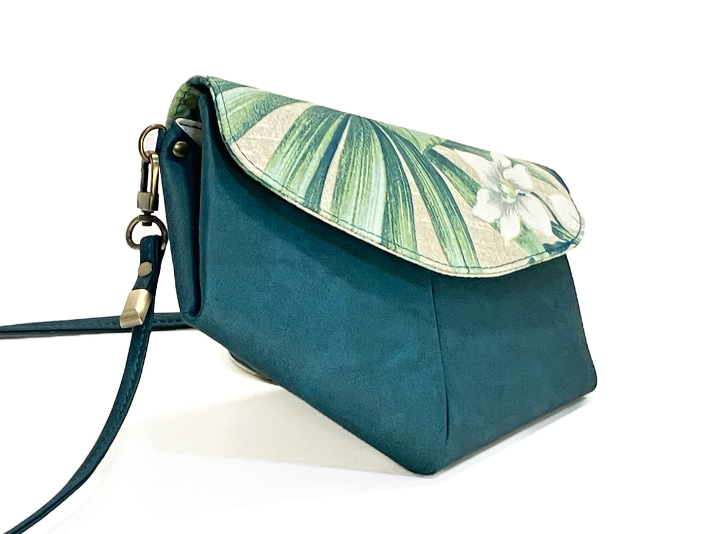 Slim Crossbody in Dark Teal and Tropical