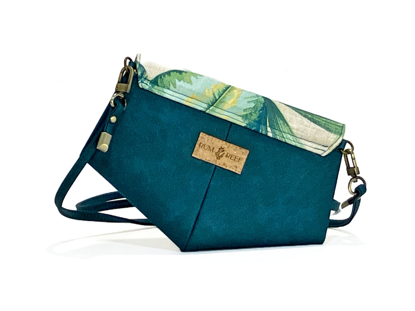 Slim Crossbody in Dark Teal and Tropical
