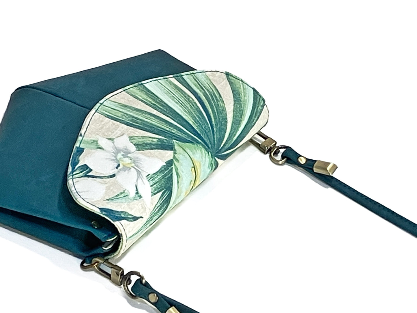 Slim Crossbody in Dark Teal and Tropical