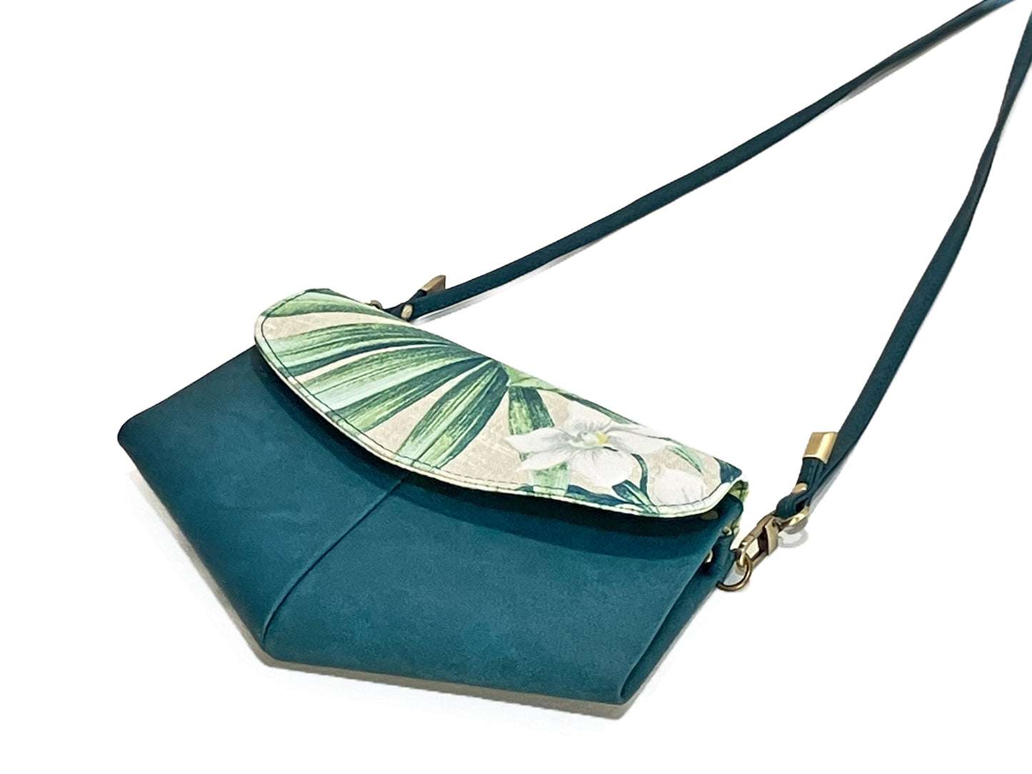 Slim Crossbody in Dark Teal and Tropical