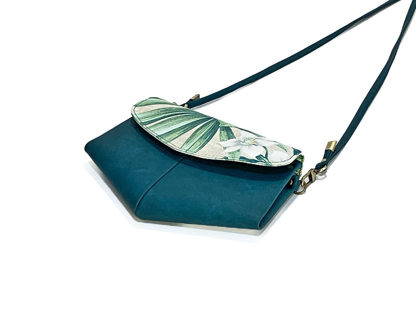 Slim Crossbody in Dark Teal and Tropical