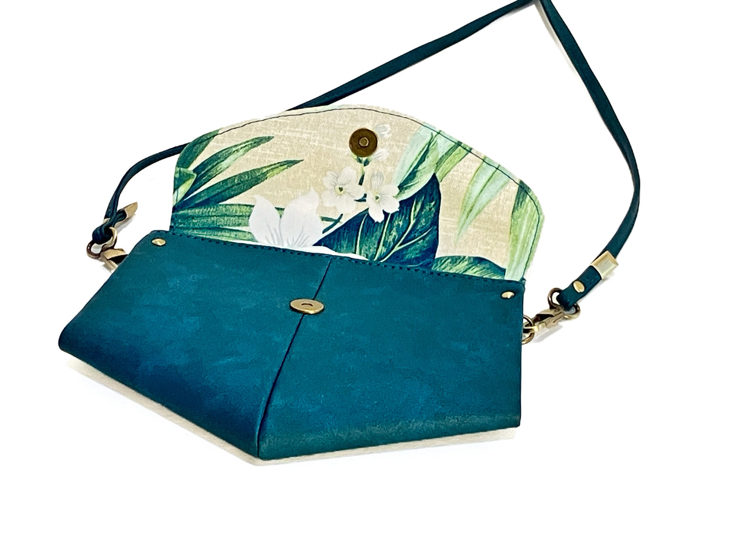 Slim Crossbody in Dark Teal and Tropical