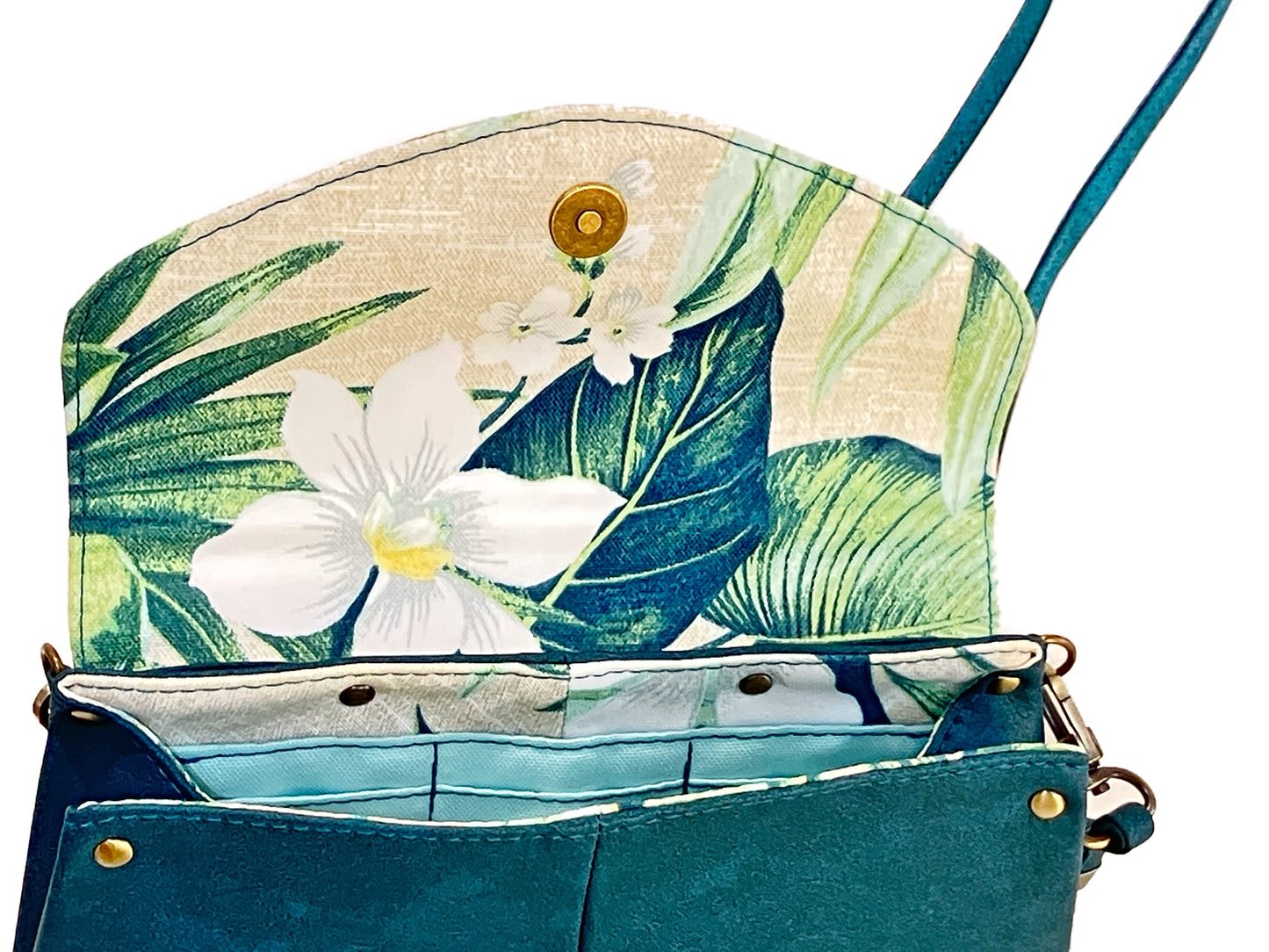 Slim Crossbody in Dark Teal and Tropical