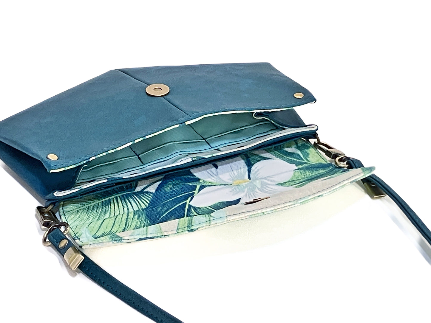 Slim Crossbody in Dark Teal and Tropical