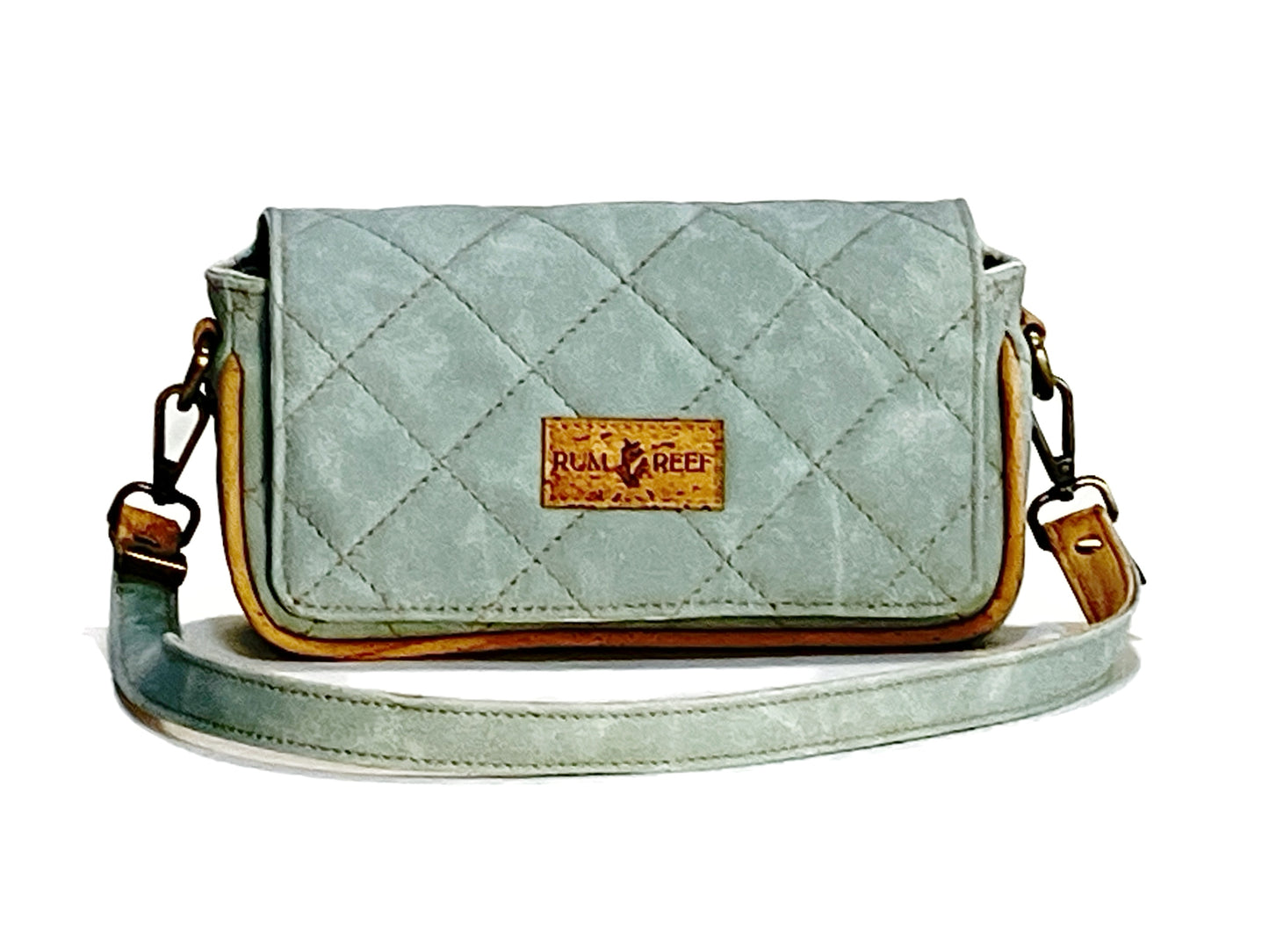 Small Quilted Shoulder Bag in Seasalt Blue with Cork Trim