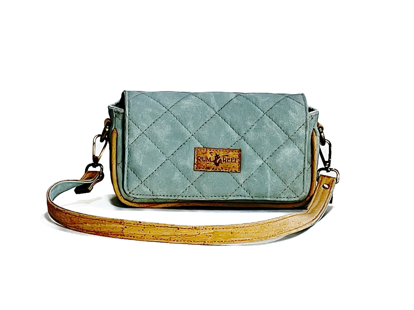 Small Quilted Shoulder Bag in Seasalt Blue with Cork Trim