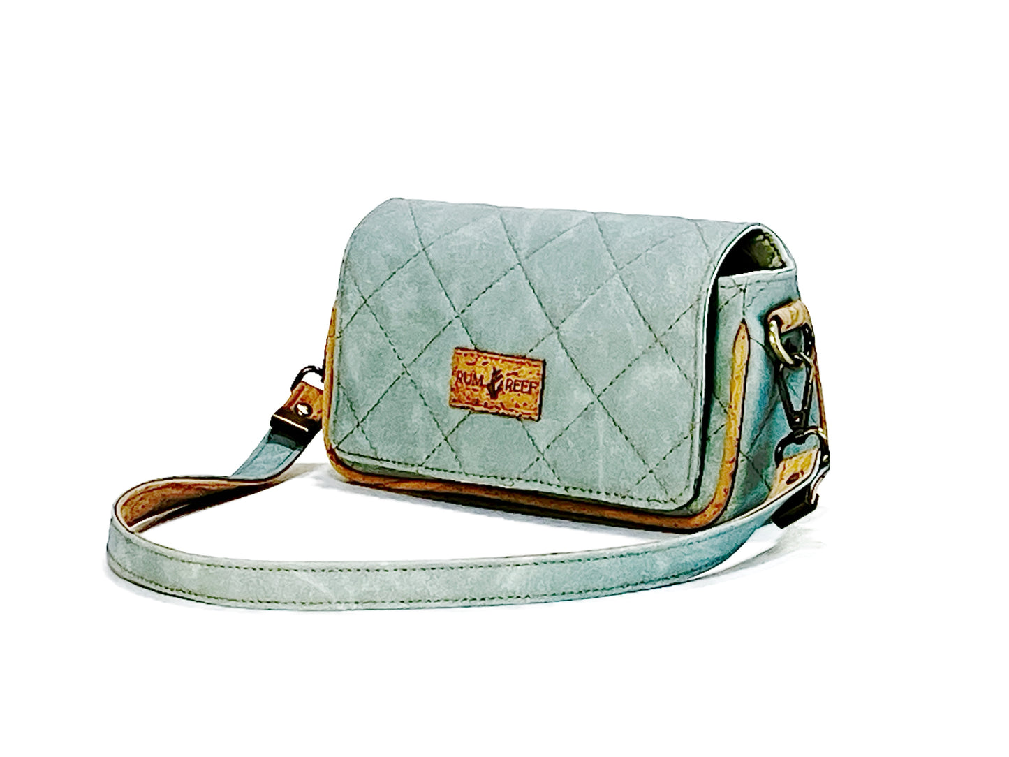 Small Quilted Shoulder Bag in Seasalt Blue with Cork Trim