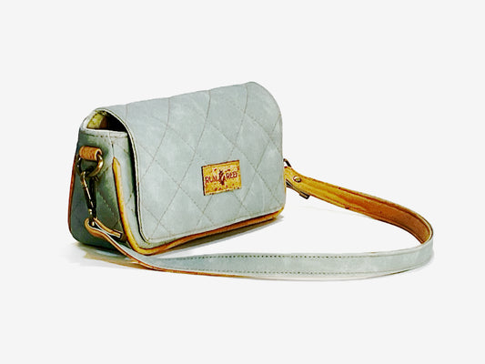 Small Quilted Shoulder Bag in Seasalt Blue with Cork Trim