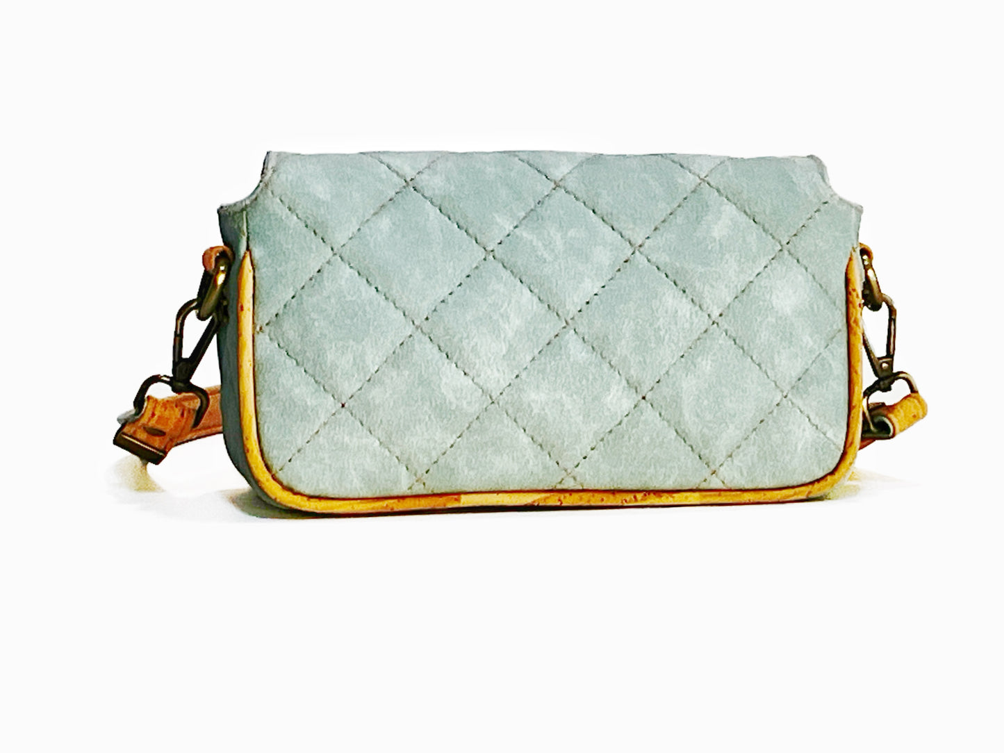 Small Quilted Shoulder Bag in Seasalt Blue with Cork Trim