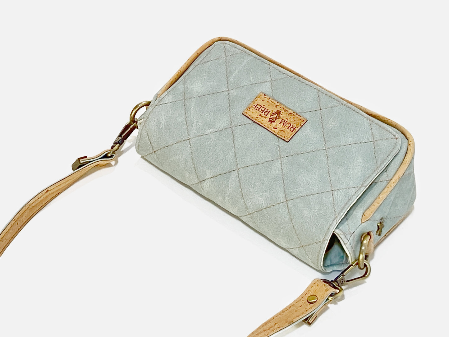 Small Quilted Shoulder Bag in Seasalt Blue with Cork Trim