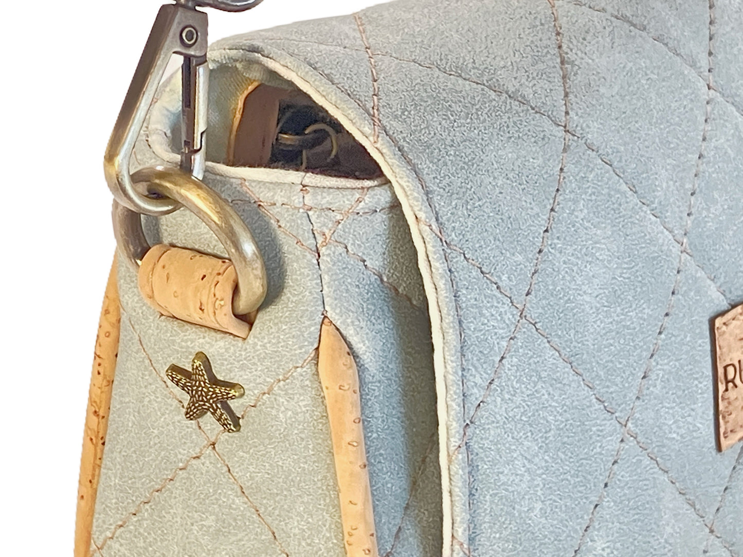 Small Quilted Shoulder Bag in Seasalt Blue with Cork Trim