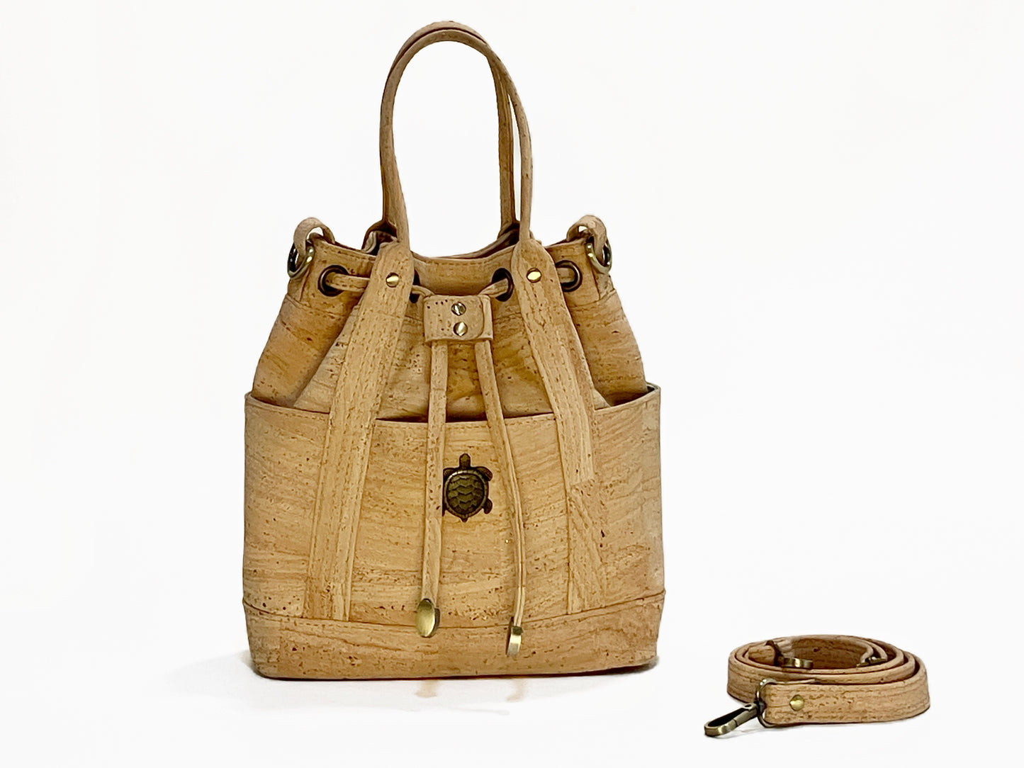Cork Bucket Bag with Sea Turtle and Seaglass Lining
