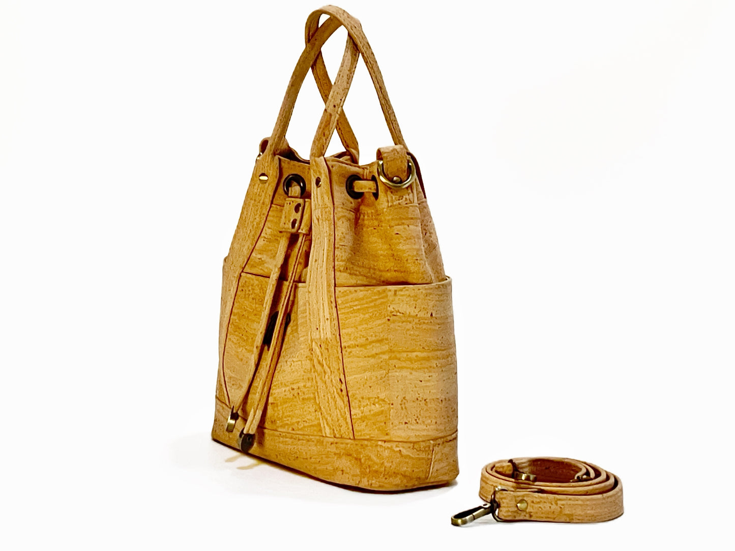 Cork Bucket Bag with Sea Turtle and Seaglass Lining