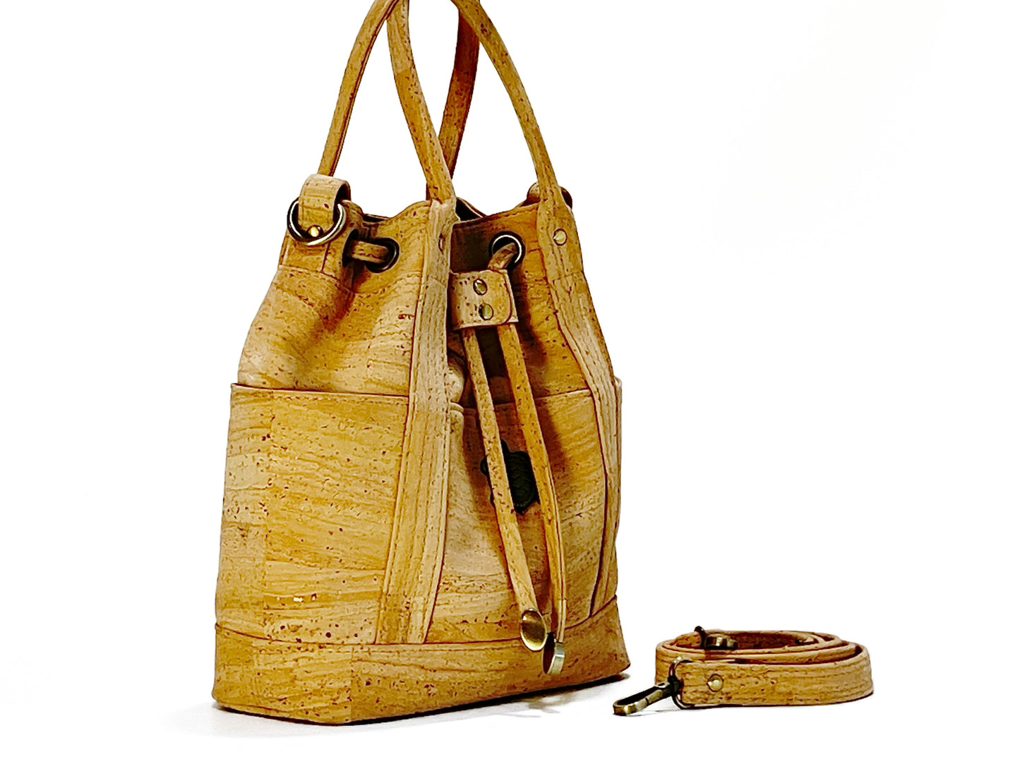 Cork Bucket Bag with Sea Turtle and Seaglass Lining