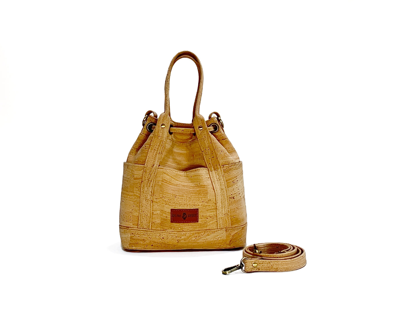 Cork Bucket Bag with Sea Turtle and Seaglass Lining