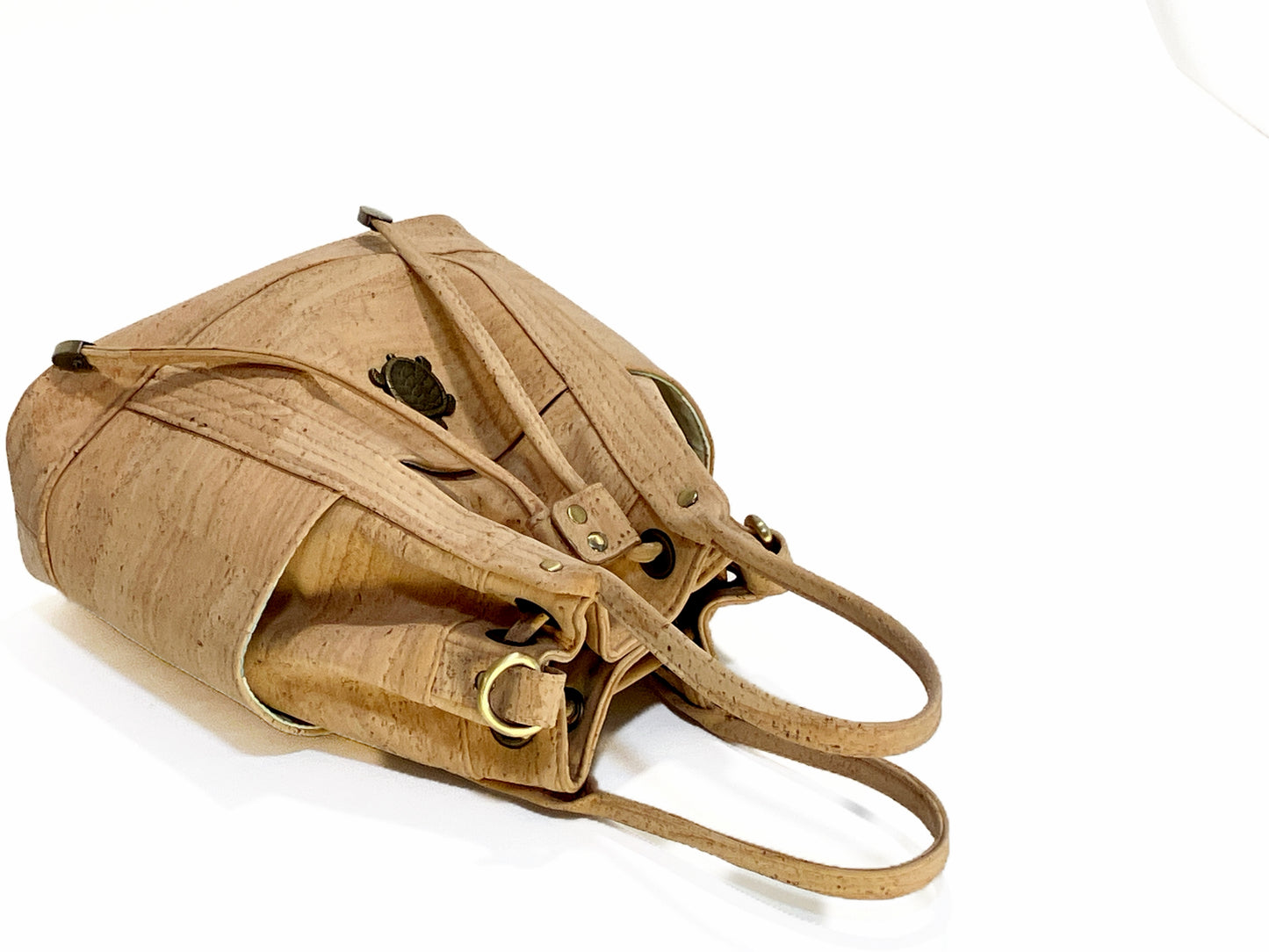 Cork Bucket Bag with Sea Turtle and Seaglass Lining