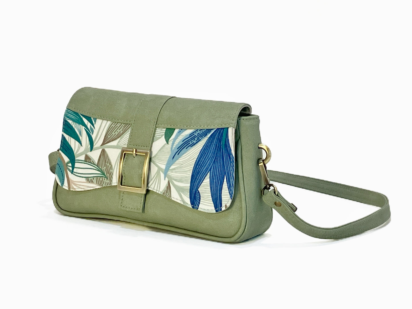 Medium Crossbody Bag with Flap in Soft Green and Palm