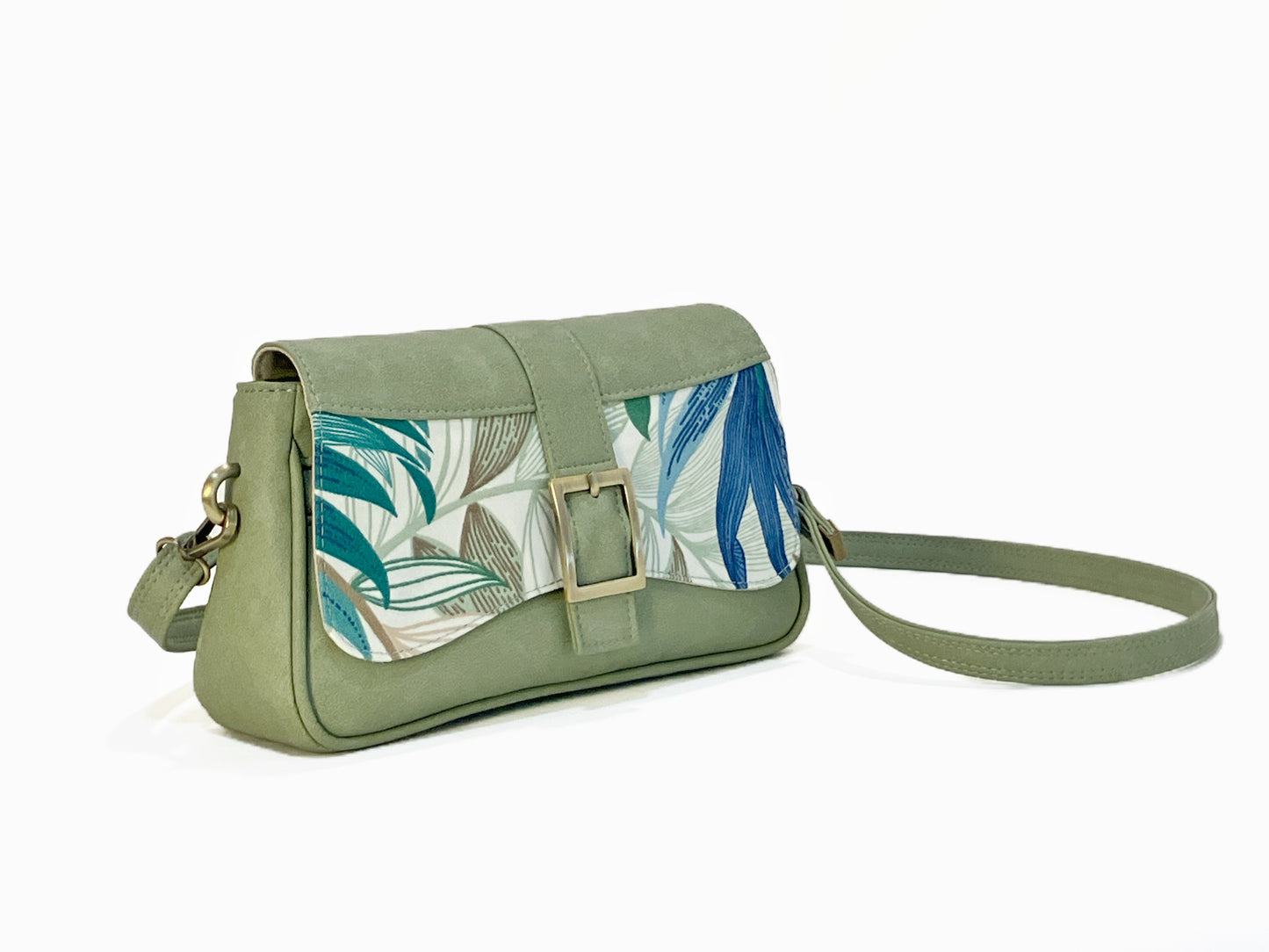 Medium Crossbody Bag with Flap in Soft Green and Palm