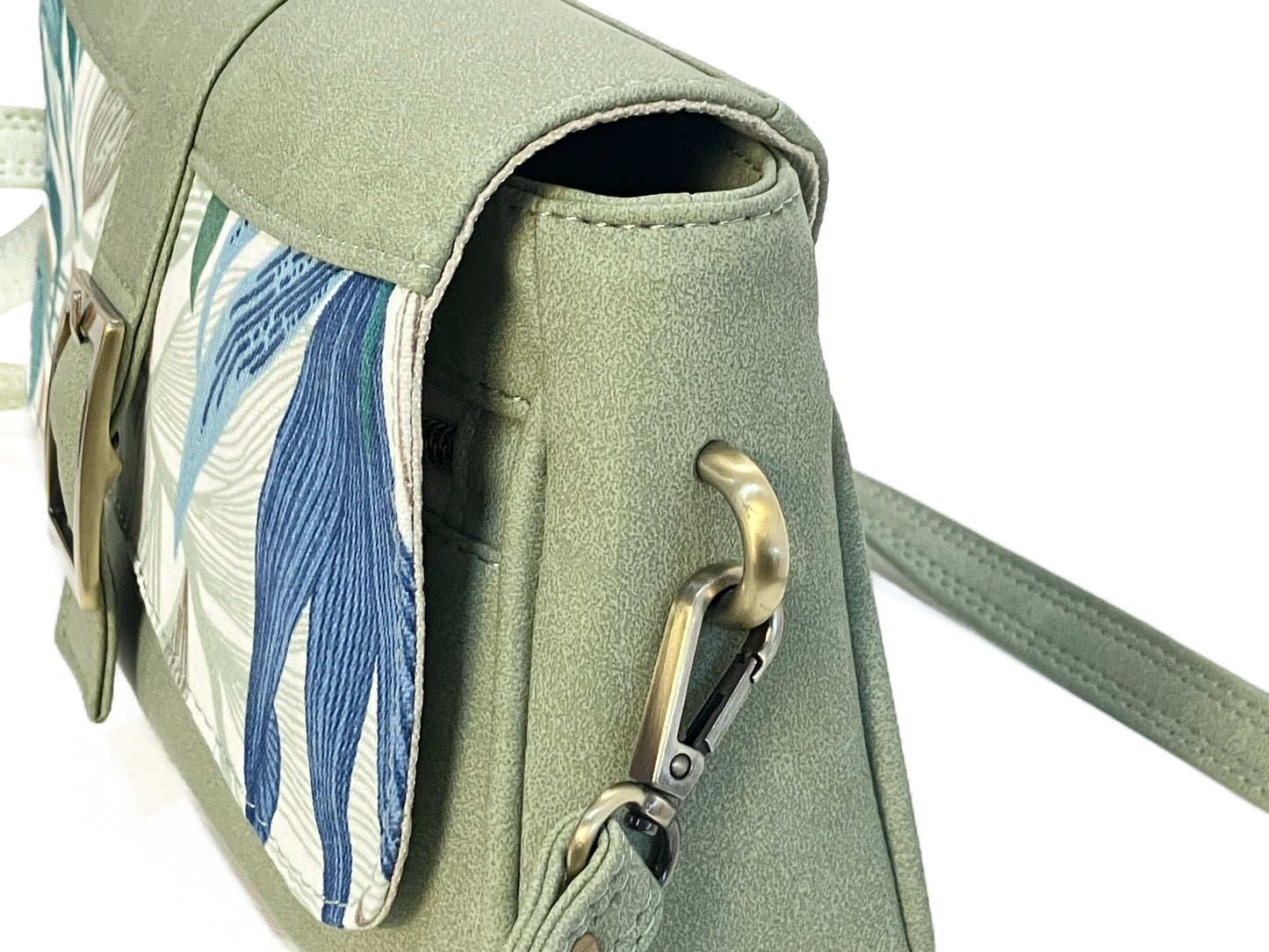 Medium Crossbody Bag with Flap in Soft Green and Palm