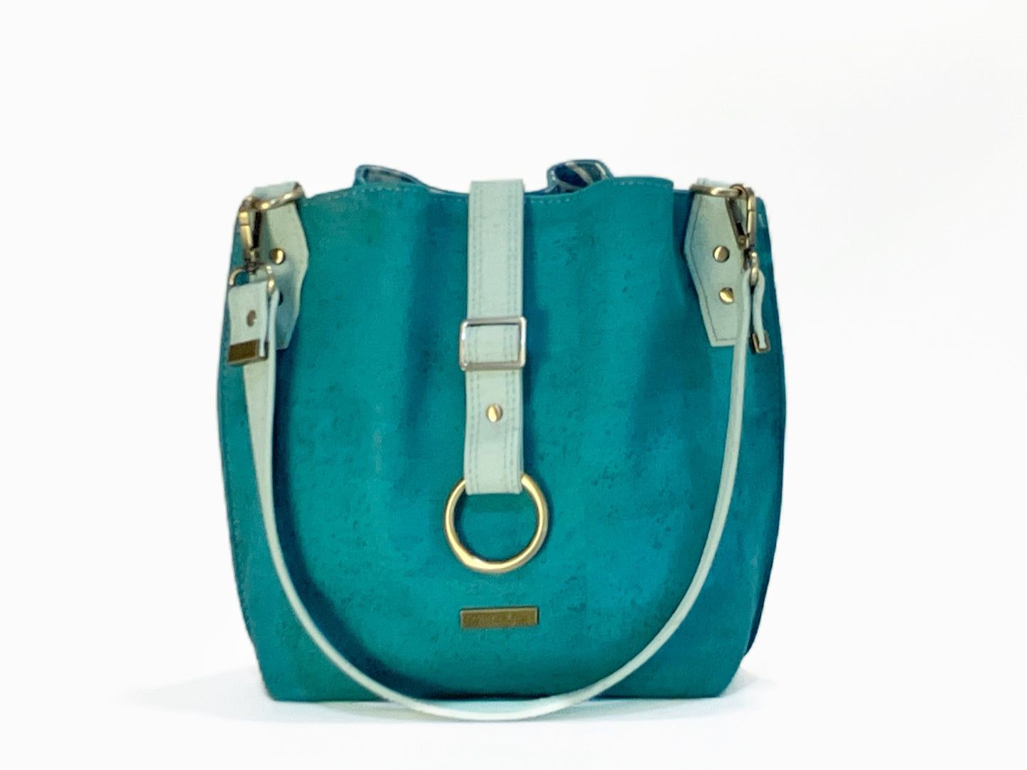 Slouchy Teal and Pale Mint Cork Hobo Bag