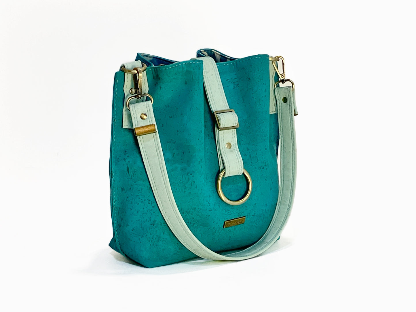 Slouchy Teal and Pale Mint Cork Hobo Bag