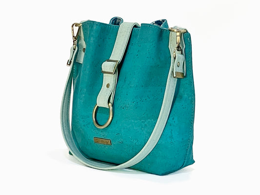 Slouchy Teal and Pale Mint Cork Hobo Bag