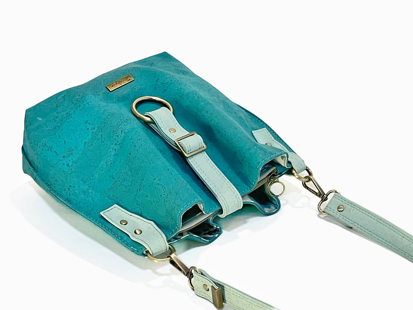 Slouchy Teal and Pale Mint Cork Hobo Bag