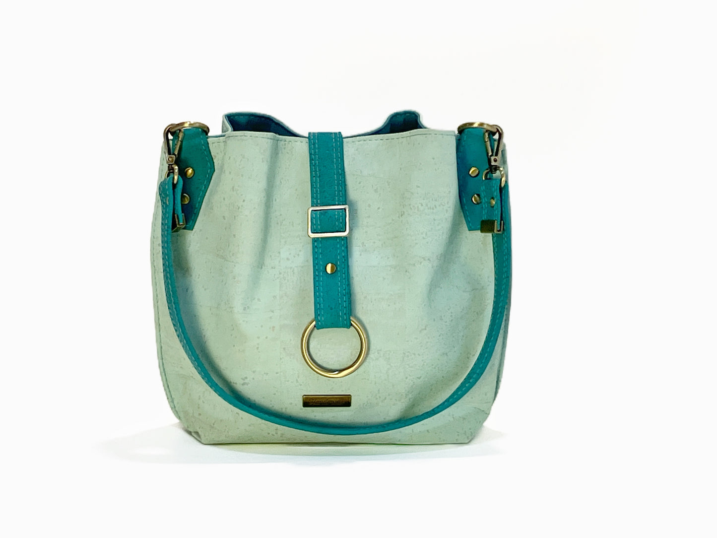 Medium Hobo Bag in Soft Mint and Teal Cork