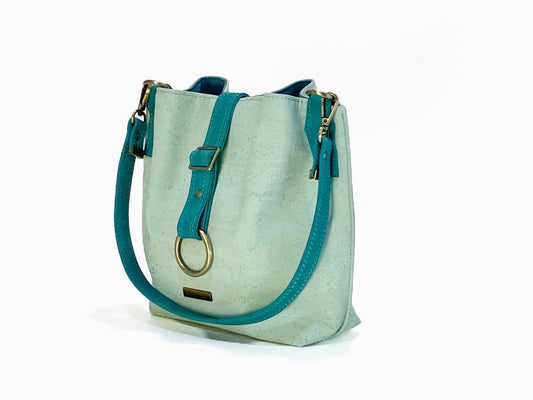 Medium Hobo Bag in Soft Mint and Teal Cork