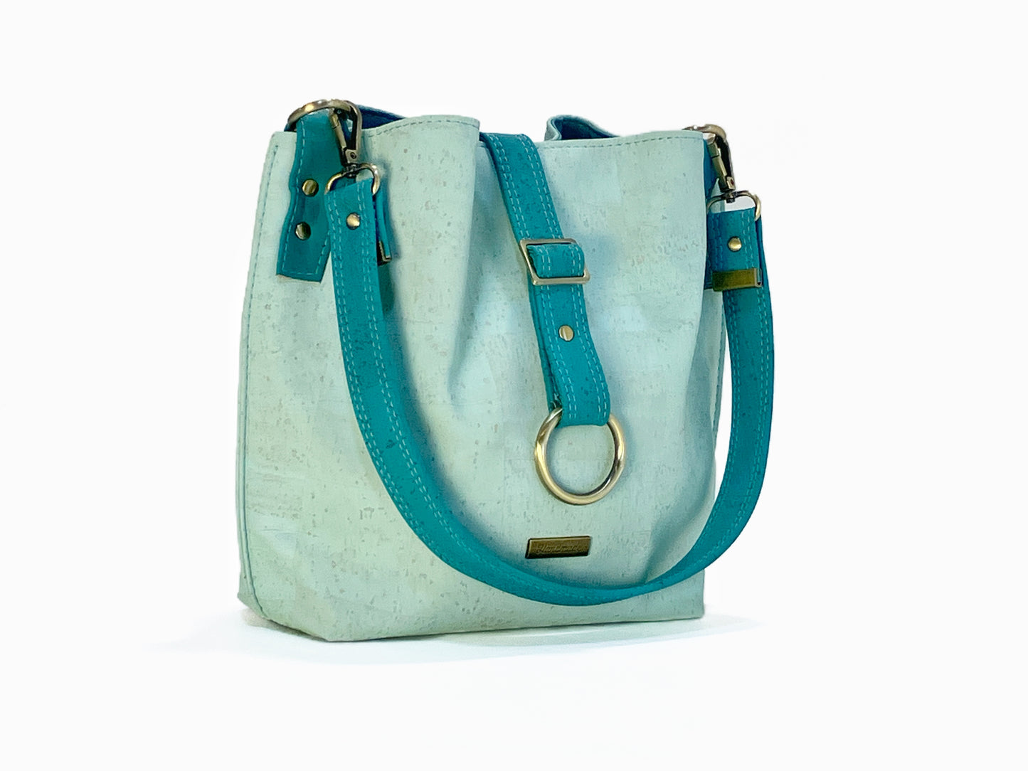 Medium Hobo Bag in Soft Mint and Teal Cork