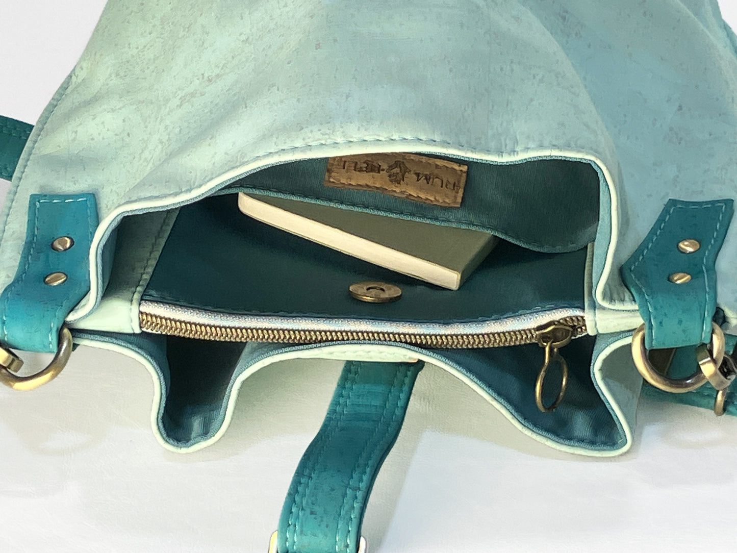 Medium Hobo Bag in Soft Mint and Teal Cork