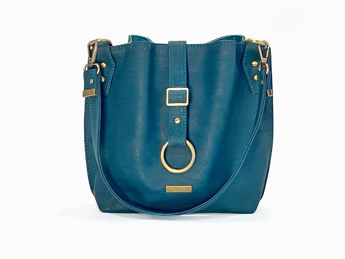 Slouchy Cork Shoulder Bag in Peacock with Whales and Rays