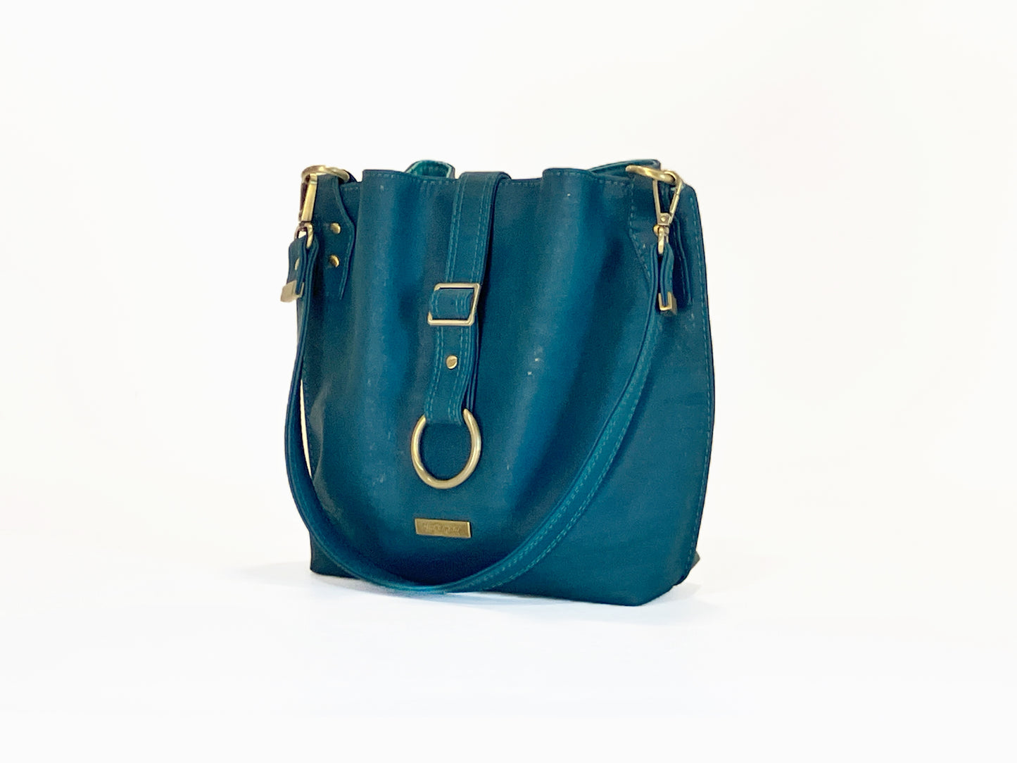 Slouchy Cork Shoulder Bag in Peacock with Whales and Rays